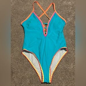 Vibrant Blue and Orange Women's One-Piece Swimsuit